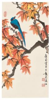 Huang Huanwu - Blue Bird and Maple Leaves