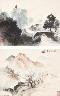 Huang Huanwu - Peach Grove In Spring; Pavilion Amidst Trees