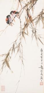 Huang Huanwu - Sparrows And Bamboo