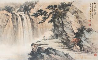 Huang Junbi - Appreciating Waterfall under the Pine Cliff, 1973