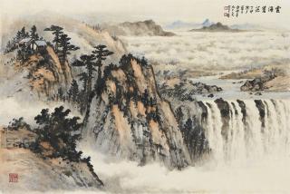 Huang Junbi - Cloudy Mountain And Waterfall