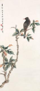 Huang Junbi - Myna and Red Leaves, 1951