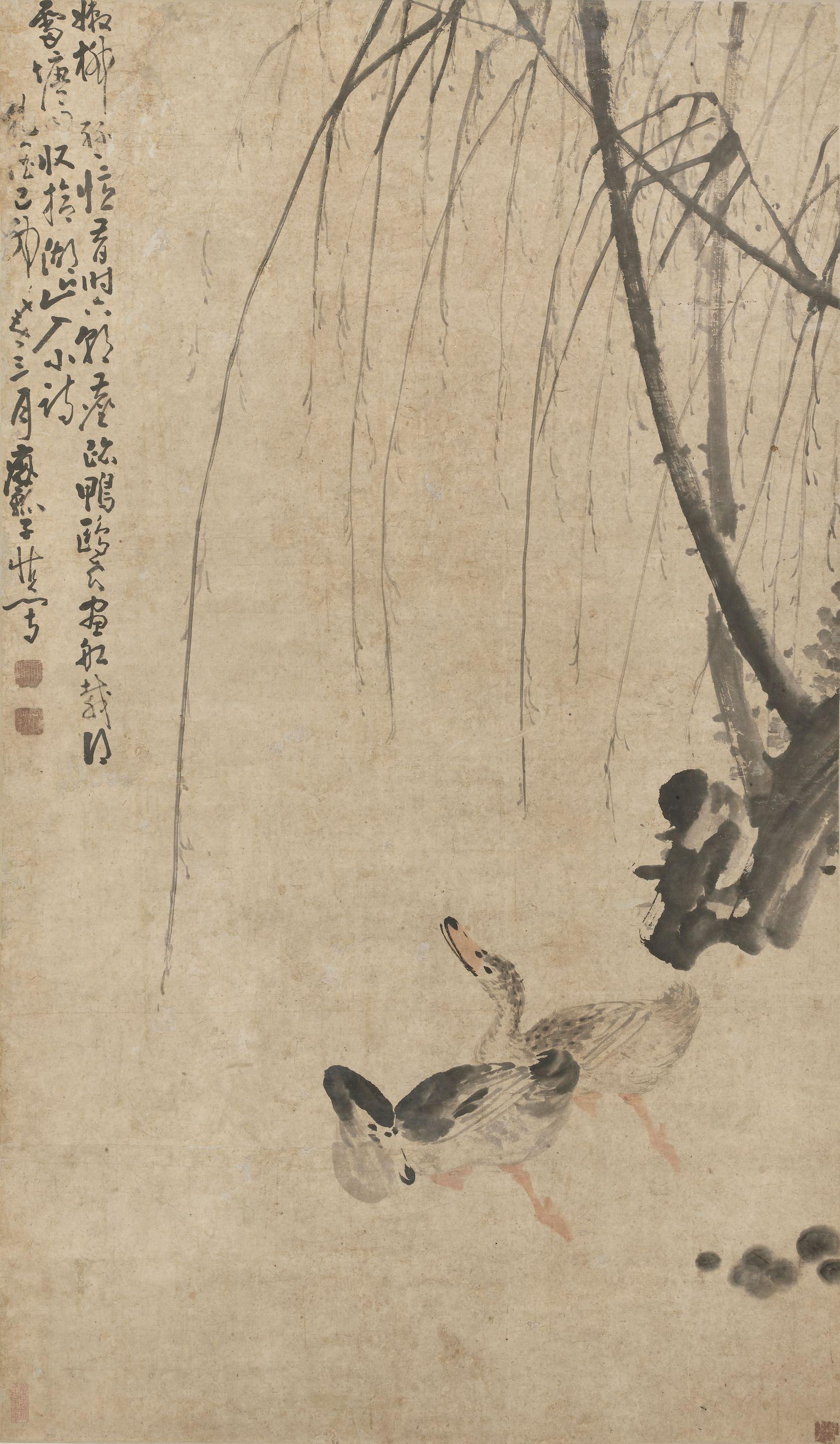 Huang Shen - Swimming Ducks under Willow Tree, 1759