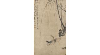 Huang Shen - Swimming Ducks under Willow Tree, 1759