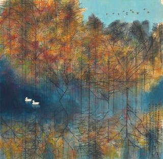 Huang Yongyu - Ducks At Autumn Pond