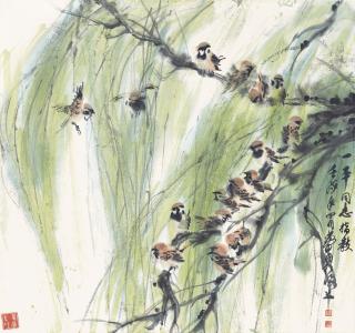 Huang Zhou - Birds Perching On The Willows