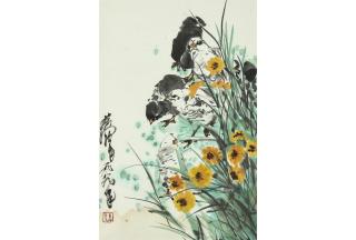 Huang Zhou - Chicks and Flowers, 1989