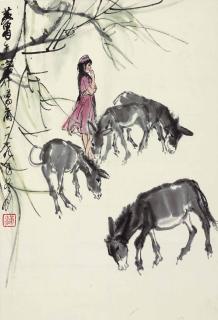 Huang Zhou - Girl and Donkeys