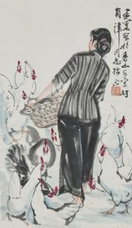 Huang Zhou - Girl Feeding Chickens