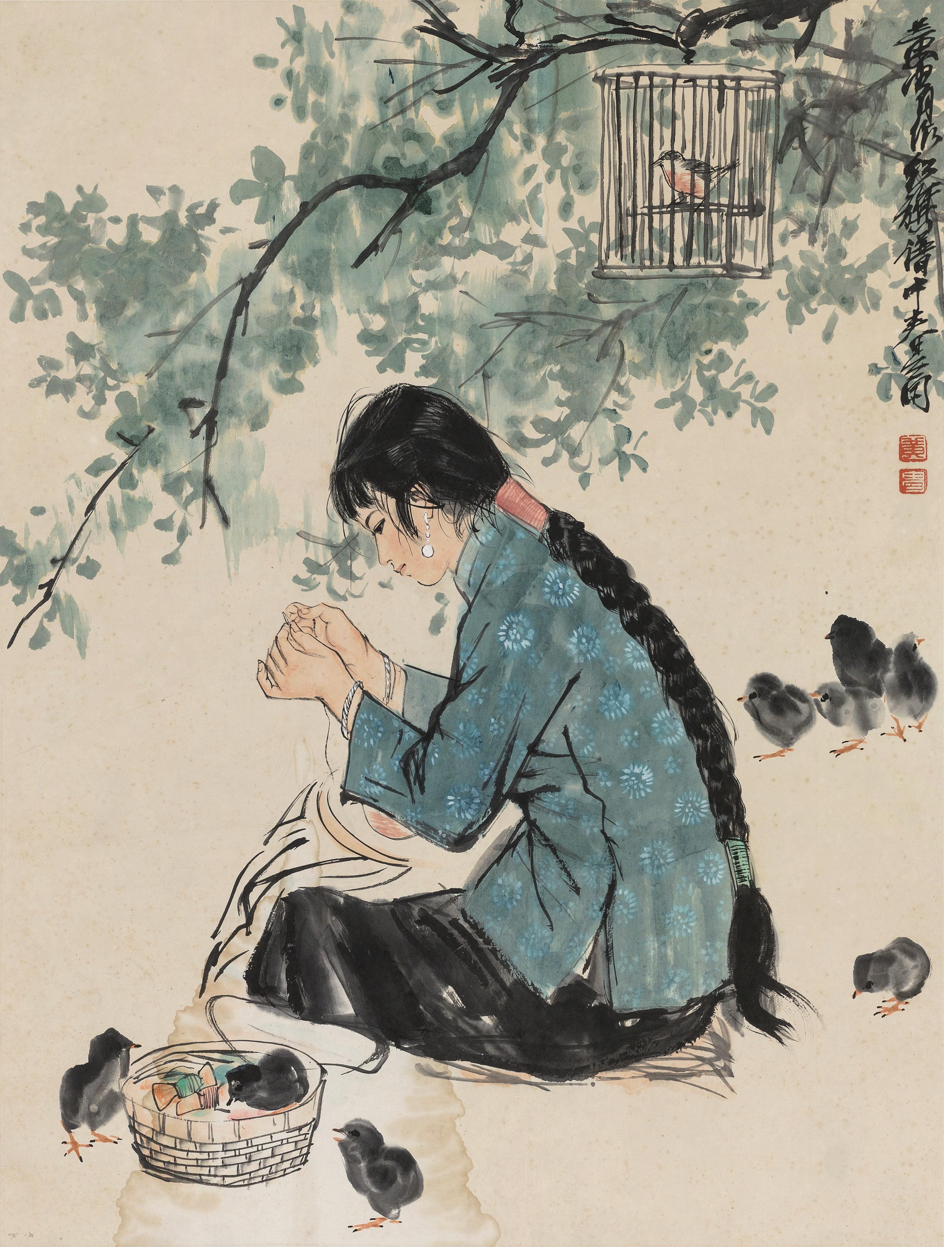Huang Zhou - Girl With Chickens