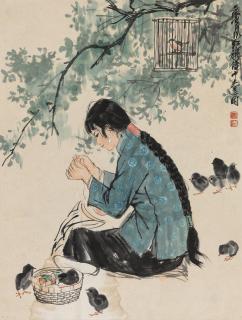 Huang Zhou - Girl With Chickens
