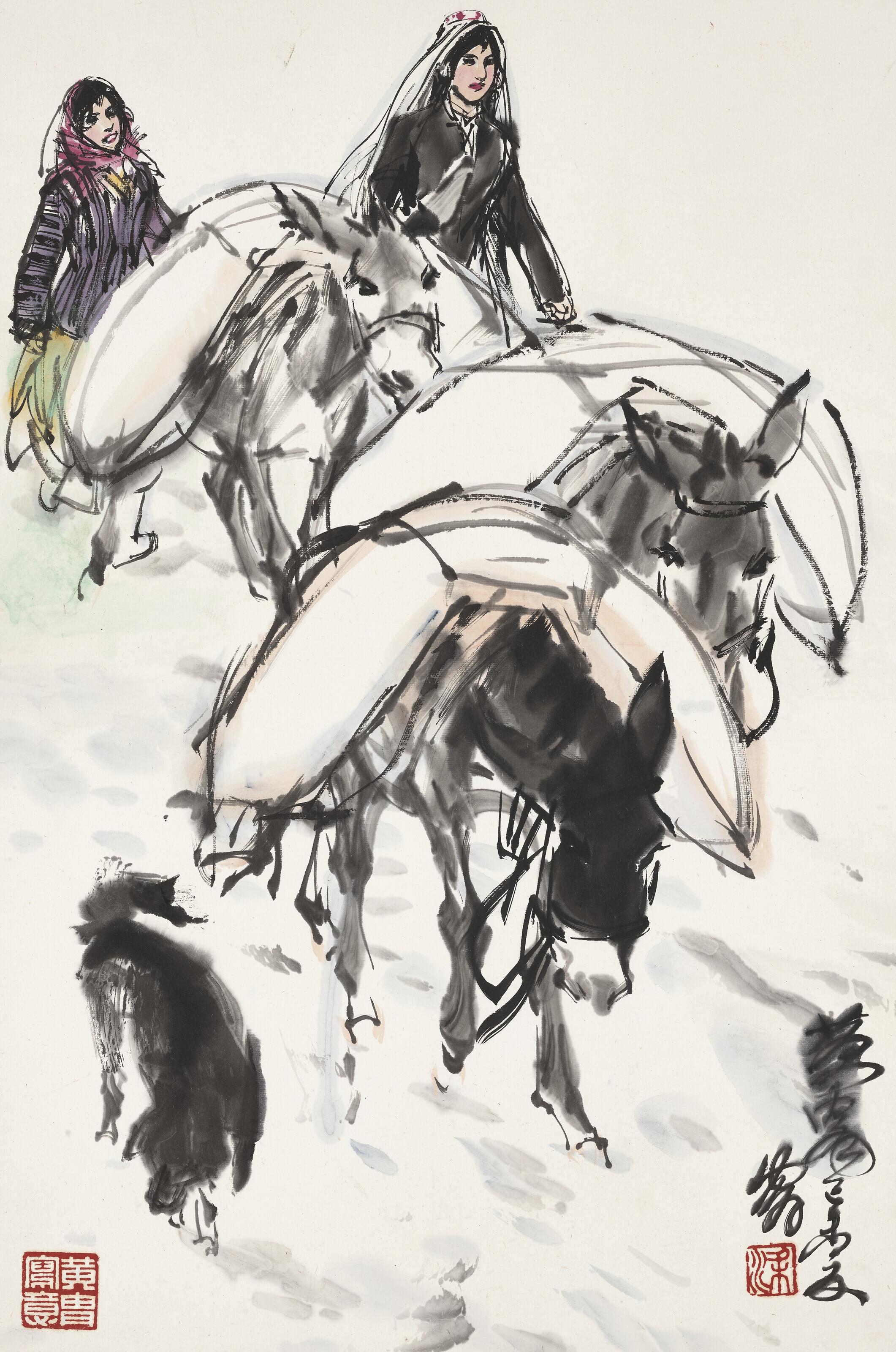 Huang Zhou - Girls Herding Donkeys