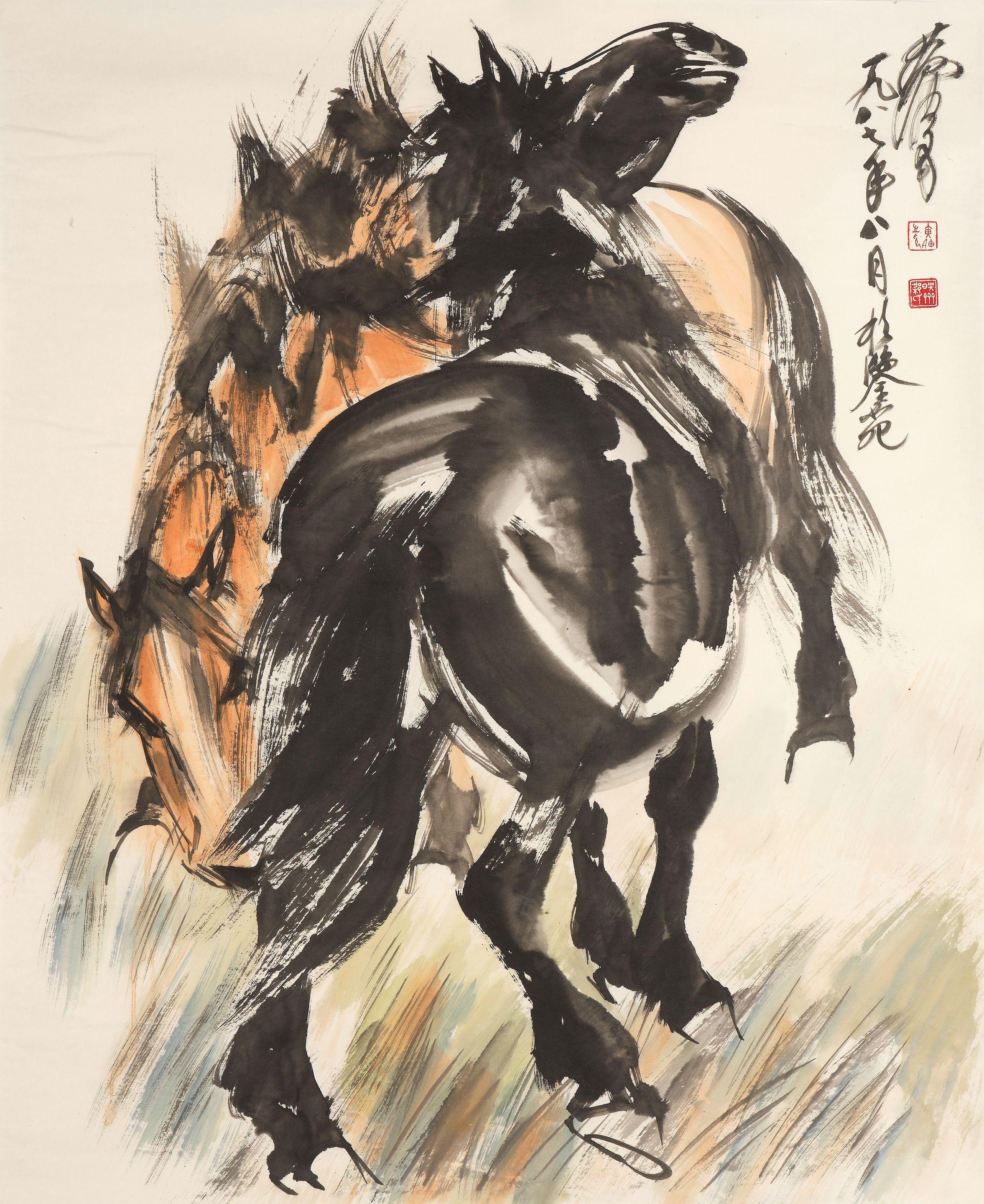 Huang Zhou - Two Horses, 1987