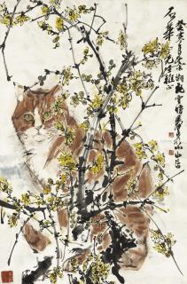 Huang Zhou - Yellow Cat and Plum Blossoms