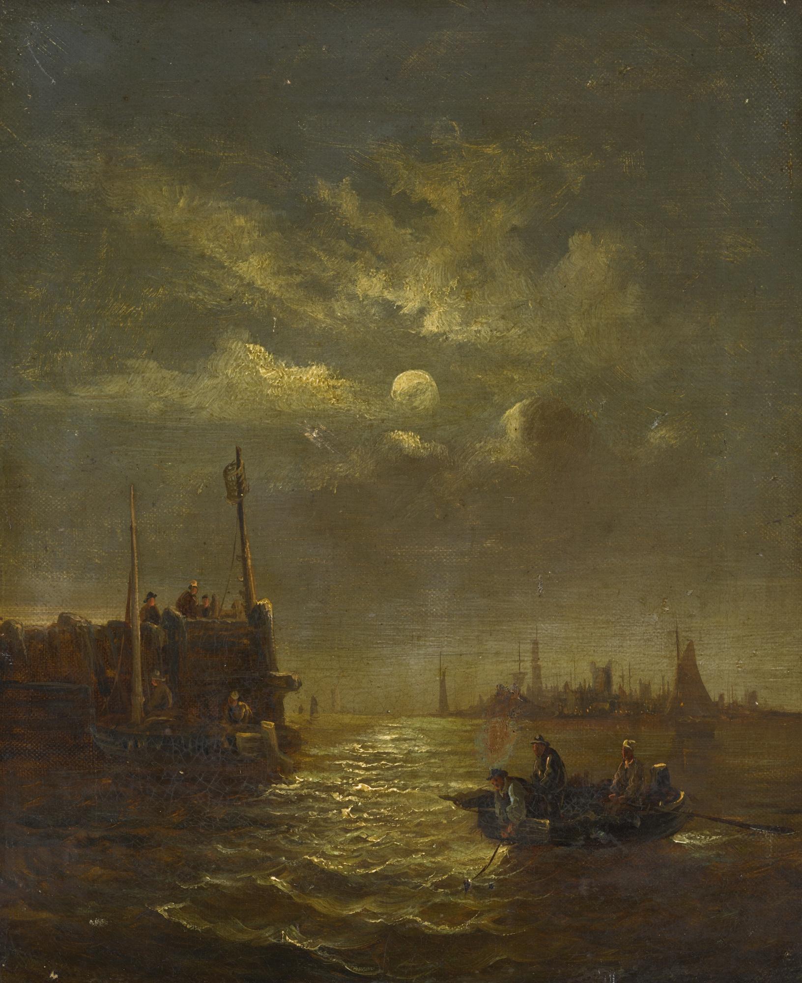 Hubert Anslow Thornley - Fishing By Moonlight