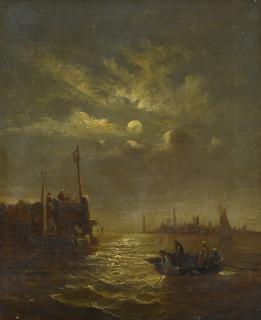 Hubert Anslow Thornley - Fishing By Moonlight