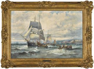 Hubert Anslow Thornley - Shipping Off A Coastal Town