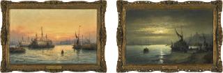 Hubert Anslow Thornley - The Sunset On The Medway; Moonrise, Gillingham On The Medway