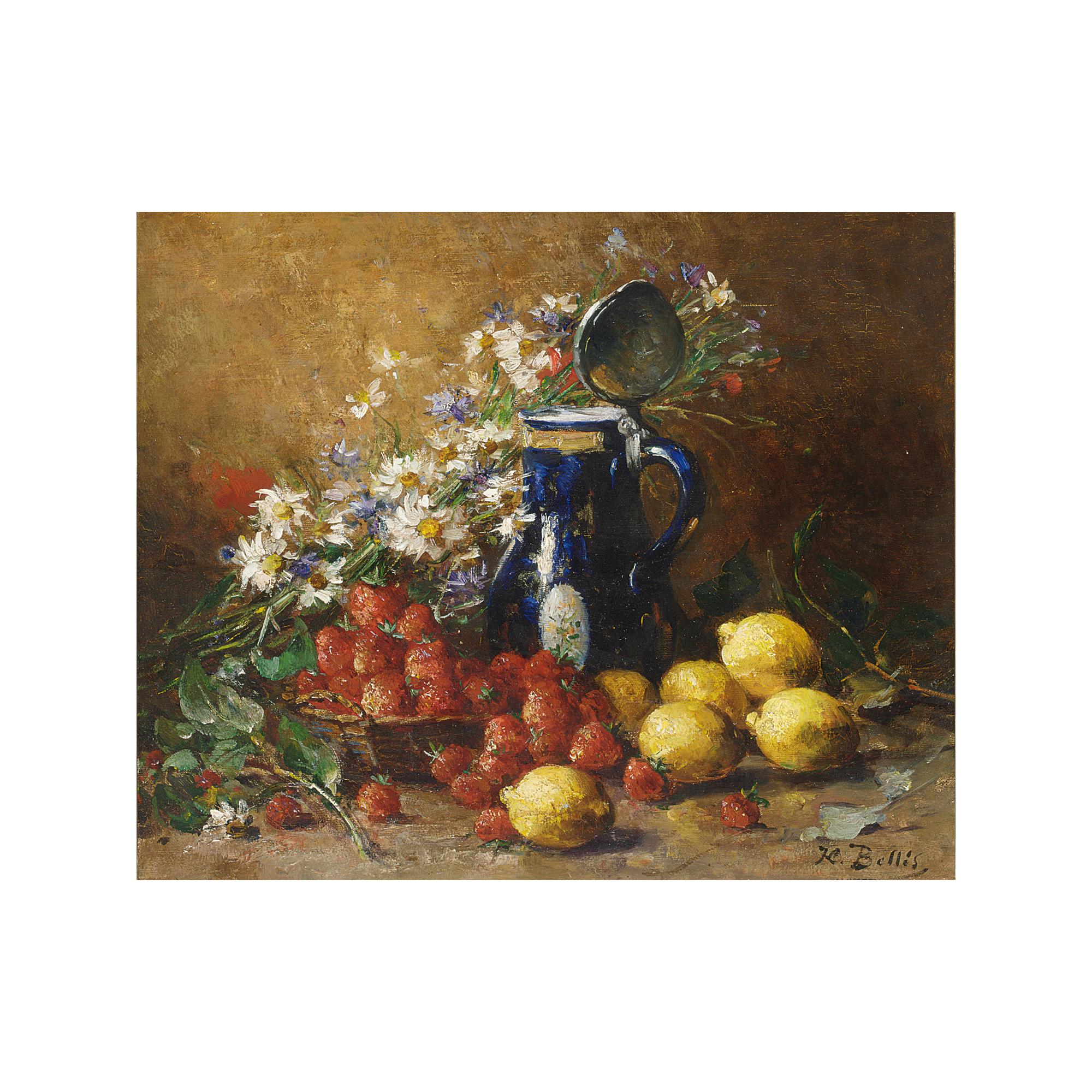 Hubert Bellis - A Still Life With Lemons, Strawberries And Flowers