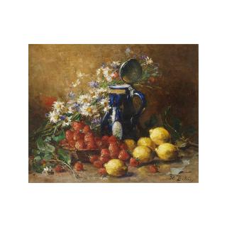 Hubert Bellis - A Still Life With Lemons, Strawberries And Flowers