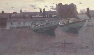 Hubert Coop - Boats on the foreshore at dusk