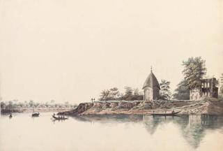 Hubert Cornish - A Hindu village called Commercolly, with two Hindu temples on the bank (illustrated); and A group of Mango tress in blossom on the river Cobaduck in the Sunderbunds