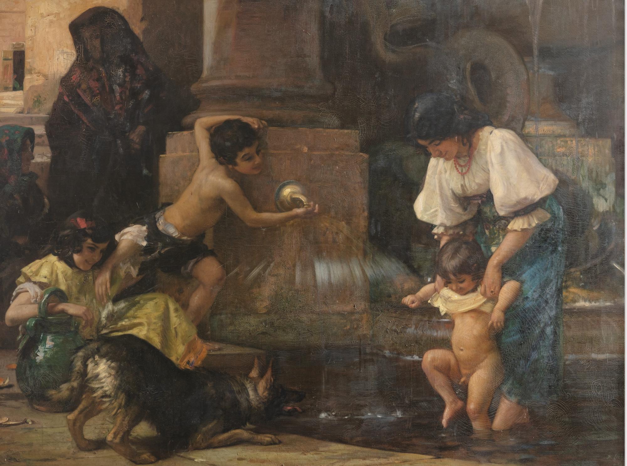 Hubert-Denis Etcheverry - Italian Family At The Fountain