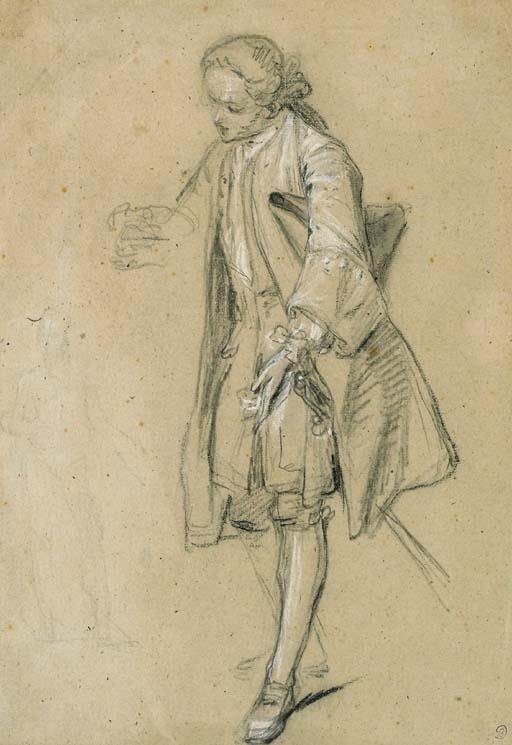 Hubert-François Bourguignon D\'Anville - A courtier leaning forward and a faint study of another figure