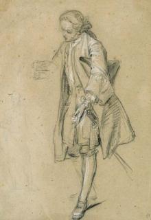 Hubert-François Bourguignon D\'Anville - A courtier leaning forward and a faint study of another figure