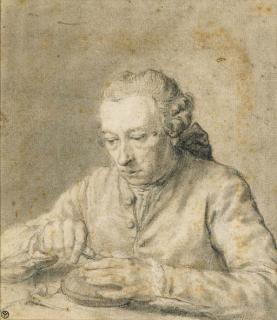 Hubert-François Bourguignon D\'Anville - A goldsmith working at his desk, bust-length