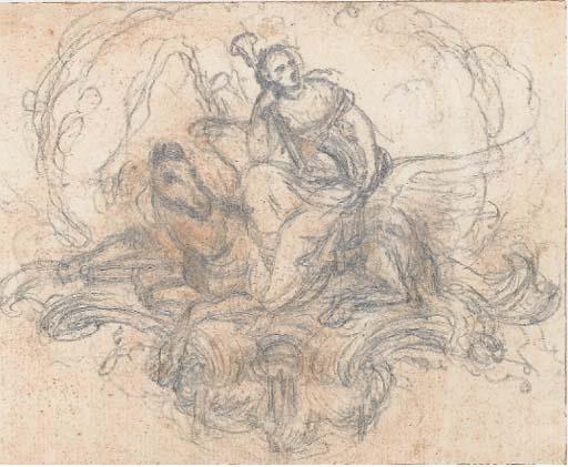 Hubert-François Bourguignon d\'Anville - Euterpe chevauchant Pégase dans un encadrement rococco