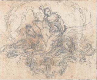 Hubert-François Bourguignon d\'Anville - Euterpe chevauchant Pégase dans un encadrement rococco