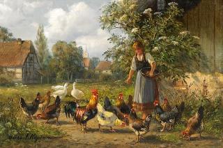 Hubert Kaplan - Magd mit Hühnerschar