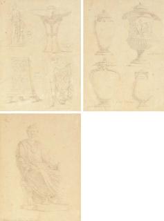 Hubert Robert - 23 dessins d\'après des figures, médaillons, bas-reliefs, autels, trépieds, vases et instruments d\'après l\'Antique