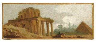 Hubert Robert - A Capriccio with figures amongst Roman ruins; and a companion painting