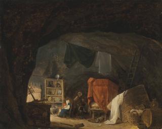 Hubert Robert - A family in a cave interior