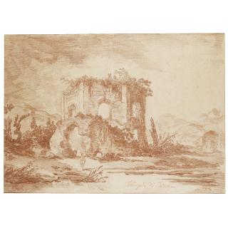 Hubert Robert - A Fantastical View With The Temple Of Diana And The Ruined Baths At Baia, Near Naples