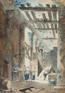 Hubert Robert - A Hermit praying in the ruins of a Roman temple