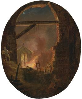 Hubert Robert - A Night-Time Scene With Buildings Ablaze