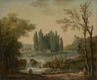 Hubert Robert - A view of the park at Ermenonville with the tomb of Jean-Jacques Rousseau and the Temple de la Philosophie