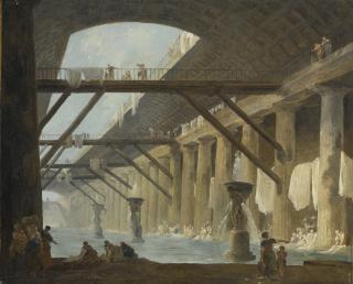 Hubert Robert - An Ancient Roman Bath With Women Washing Laundry