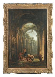 Hubert Robert - Classical Ruins With Soldiers Gambling