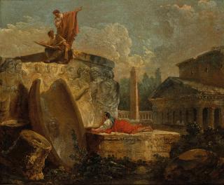 Hubert Robert - Dessinateurs dans un paysage avec des ruines antiques