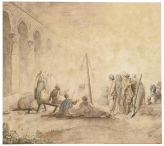 Hubert Robert - Figures Around A Fire