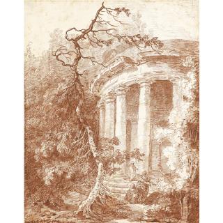Hubert Robert - Figures By A Circular, Ruined Temple 
