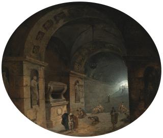 Hubert Robert - Figures In A Crypt