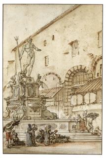 Hubert Robert - Fountain Of Neptune In The Piazza Nettuno, Bologna