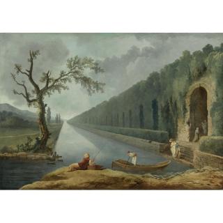 Hubert Robert - Garden Scene With A Canal