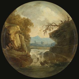 Hubert Robert - Landscape With A Waterfall, Painted On An Earthenware Plate