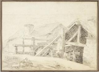 Hubert Robert - Landscape With Figures By A Mill